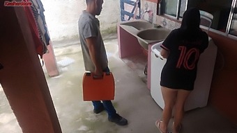 A Brazilian Housewife Offers Her Rear To A Repairman For Washing Machine Maintenance During Her Husband'S Absence